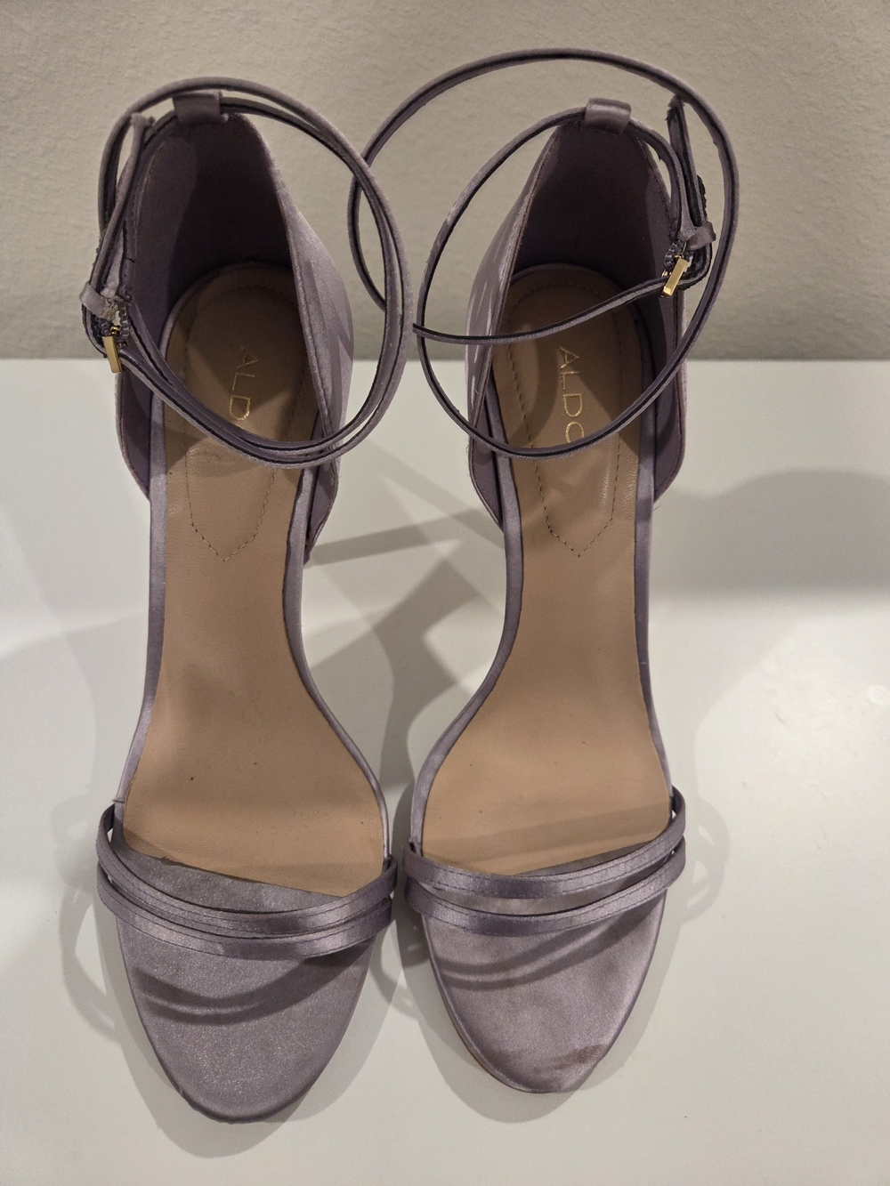 ALDO Lavender Satin Ankle-Strap Heels